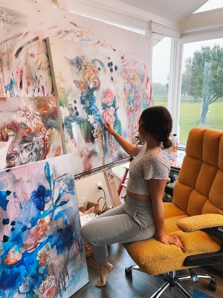 Artist Dimitra Milan Painting in Her Studio