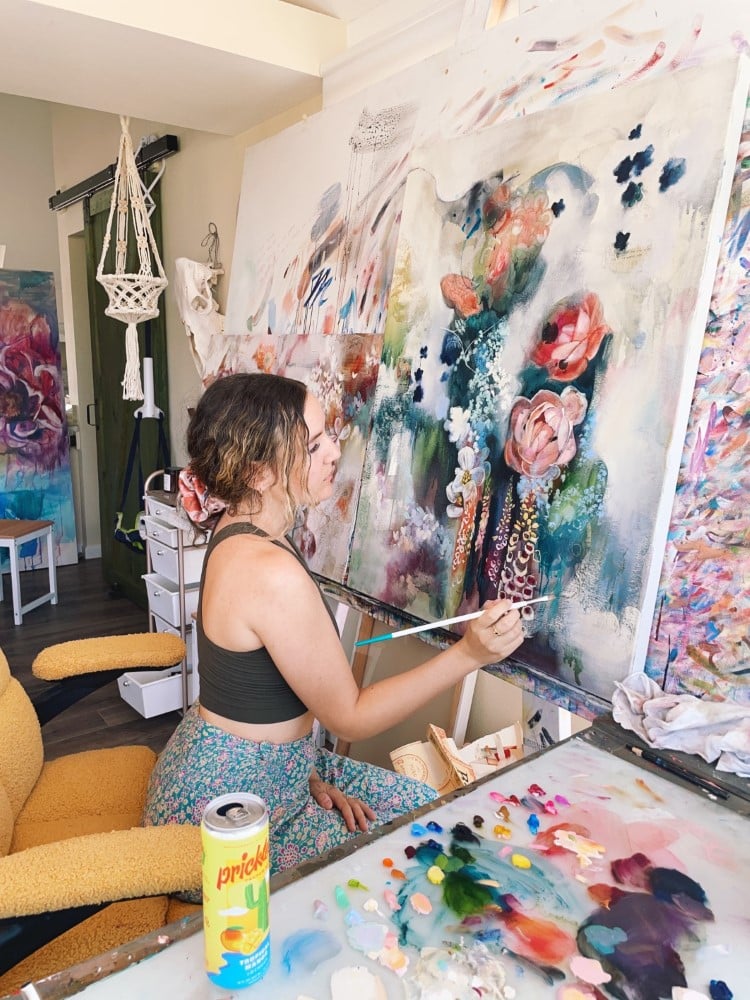Artist Dimitra Milan Painting in Her Studio