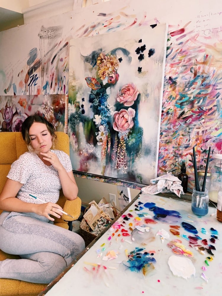 Artist Dimitra Milan Painting in Her Studio