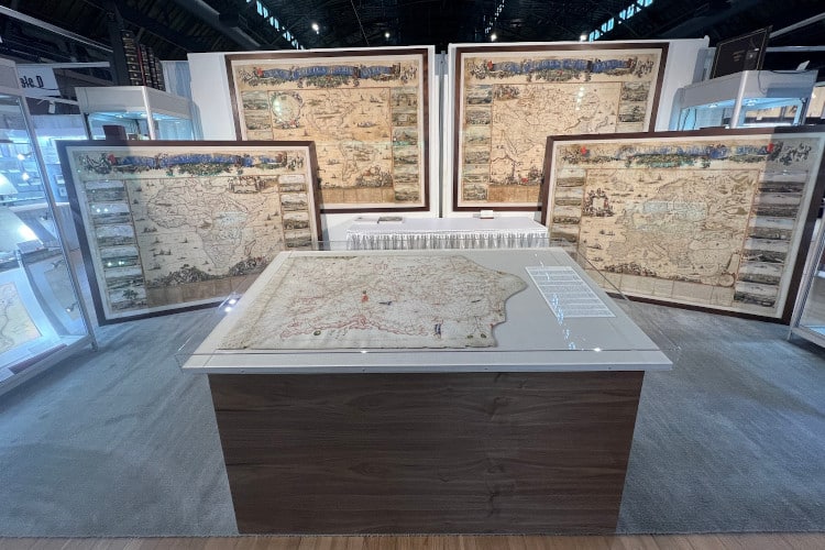 14th century portolan chart map on display at the New York Antiquarian Book Fair