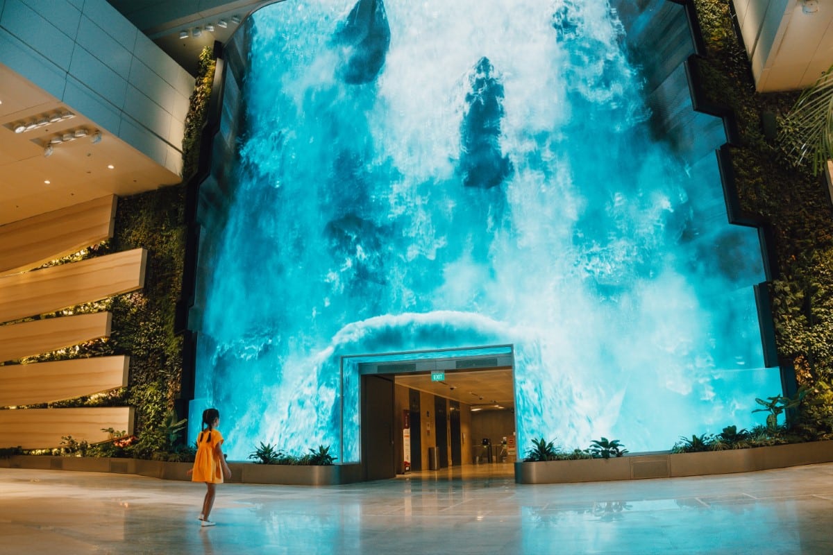 Digital Waterfall at Changi Airport Terminal 2